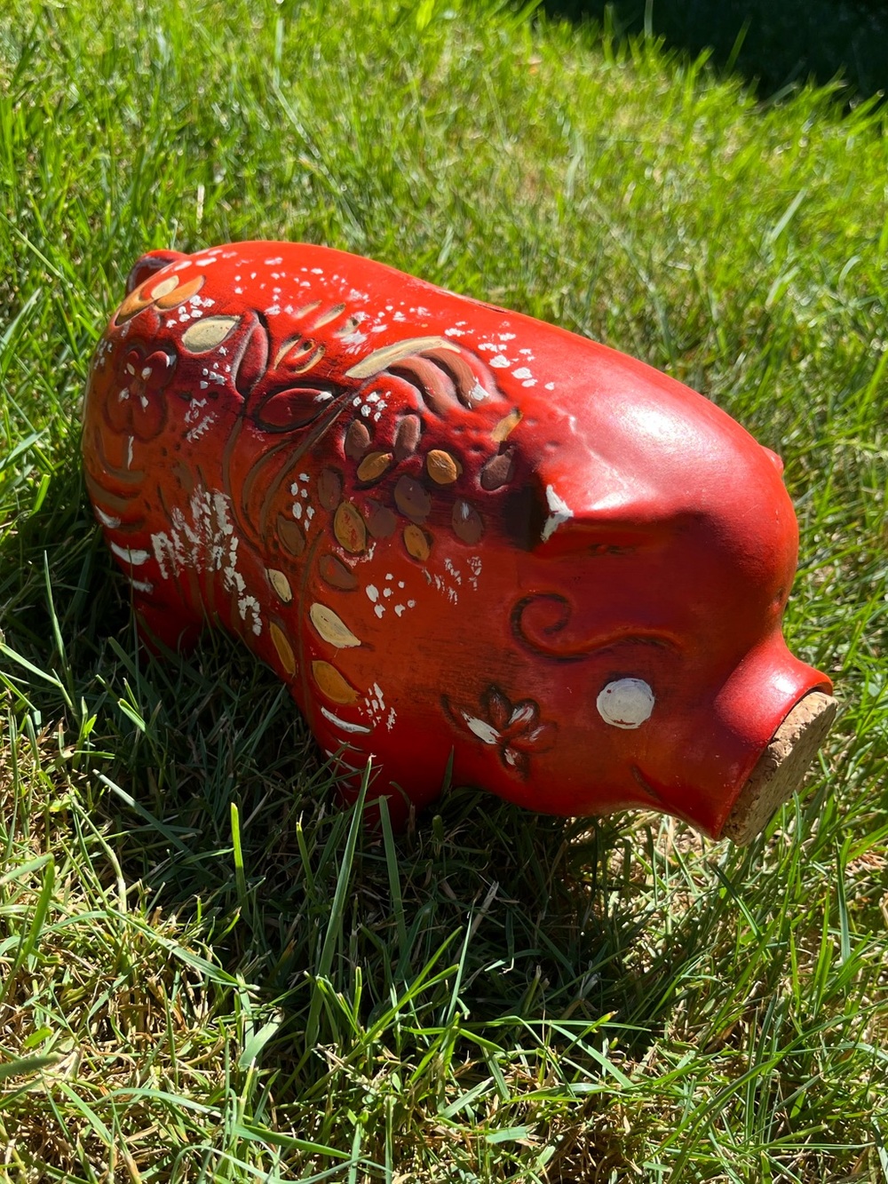 Vintage Hand-Painted Red cork nose Ceramic Pig bank - Decorative Home Art